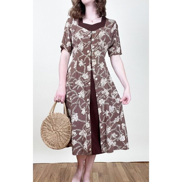Vintage Dresses & Skirts - Vintage VS Country Authentic Floral Fit & Flare Button Up Cottagecore Midi Dress